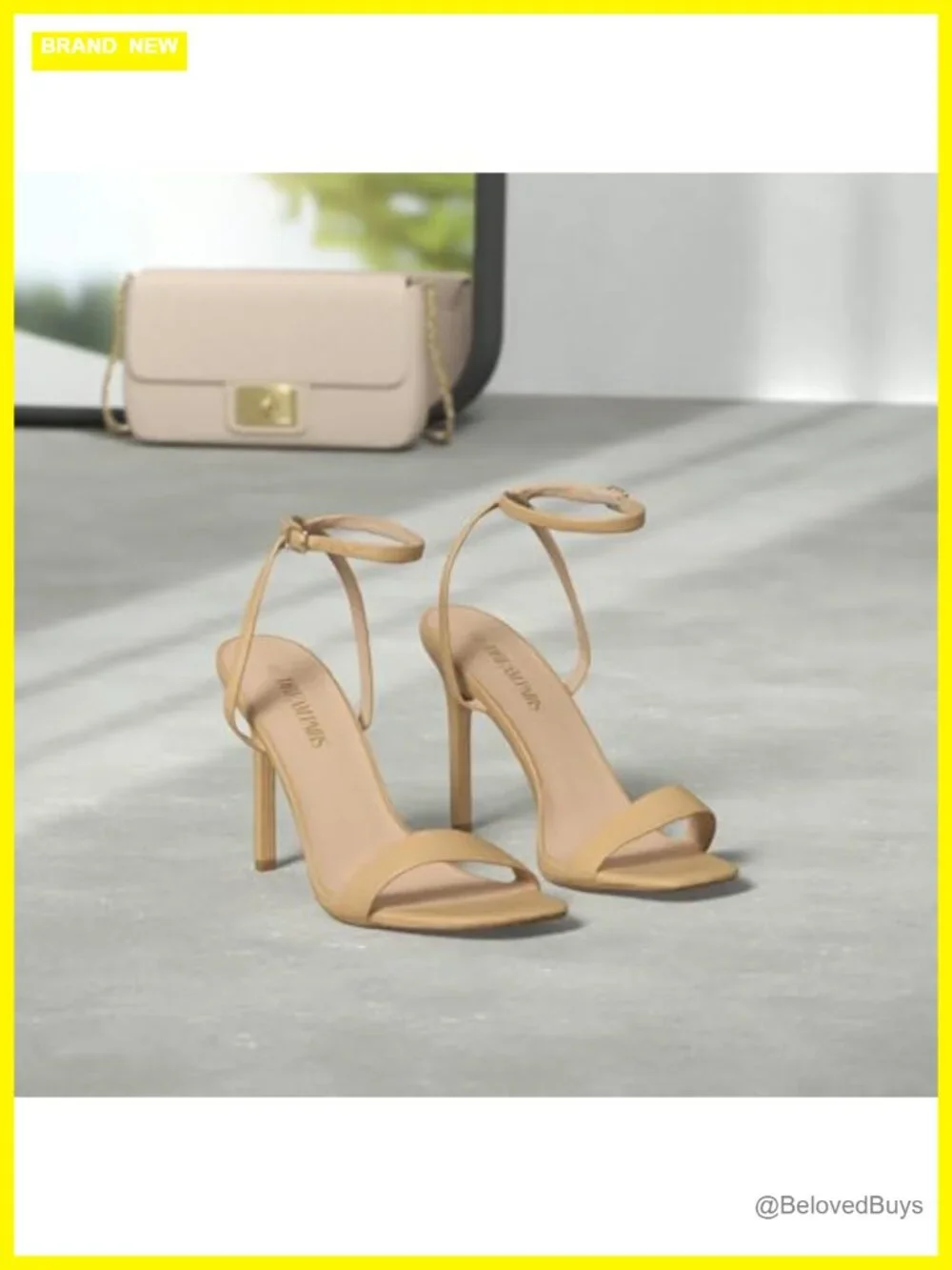Open Square Toe Stiletto Heels with Ankle Strap Faux Leather
